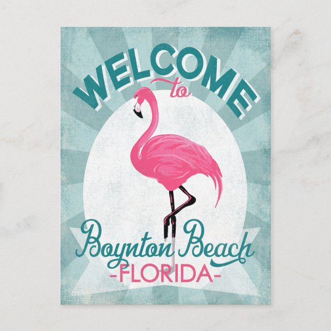 Cartão Postal Boynton Beach Flórida Flamingo Rosa Retro (Frente)