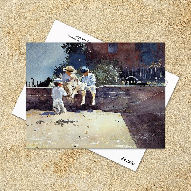 Cartão Postal Boys Kitten Winslow Homer (Criador carregado)