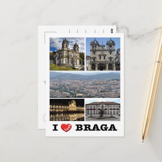 Cartão Postal Braga - I Love - Portugal - (Frente/Verso In Situ)