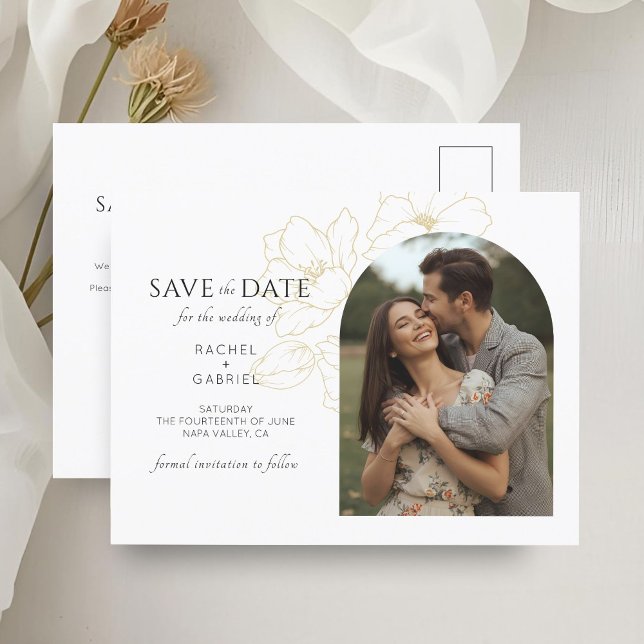 Cartão Postal Branca | Boho Arch Dourado Casamento Floral (Criador carregado)