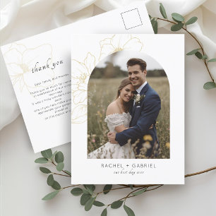Cartão Postal Branca   Boho Obrigado Dourado Casamento Floral