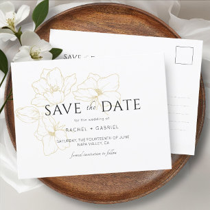 Cartão Postal Branca   Casamento Floral Dourado Elegante Salvar 