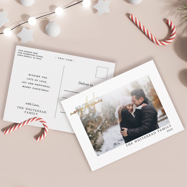 Cartão Postal Branca de Fotos com Letras de Natal Modernas e Dou (Criador carregado)