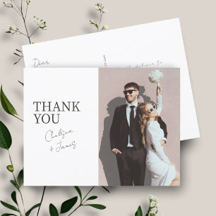 Cartão Postal Branca   Foto De Casamento Simples Moderno Obrigad