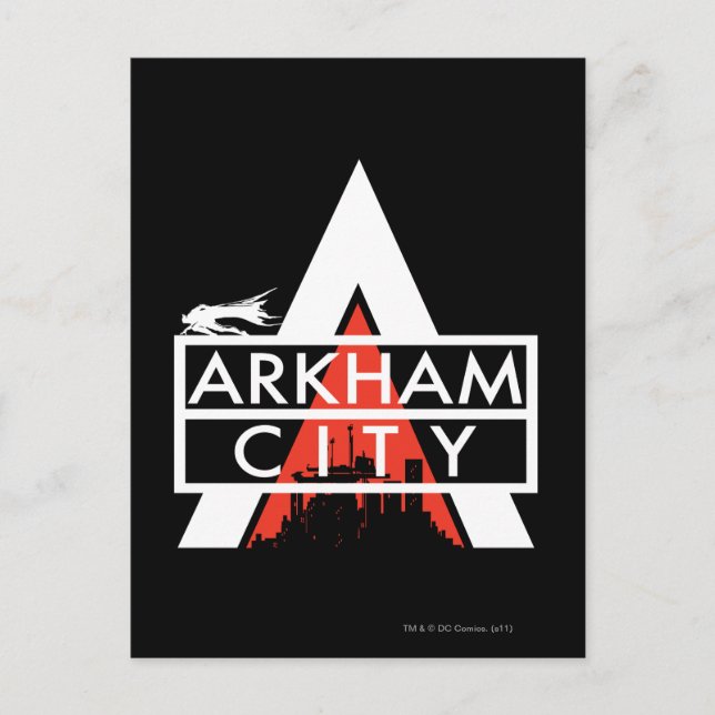 Cartão Postal Branco do logotipo da cidade Arkham (Frente)