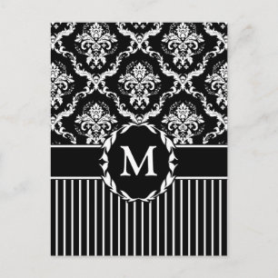 Cartão Postal Branco elegante sobre o Damasco Preto