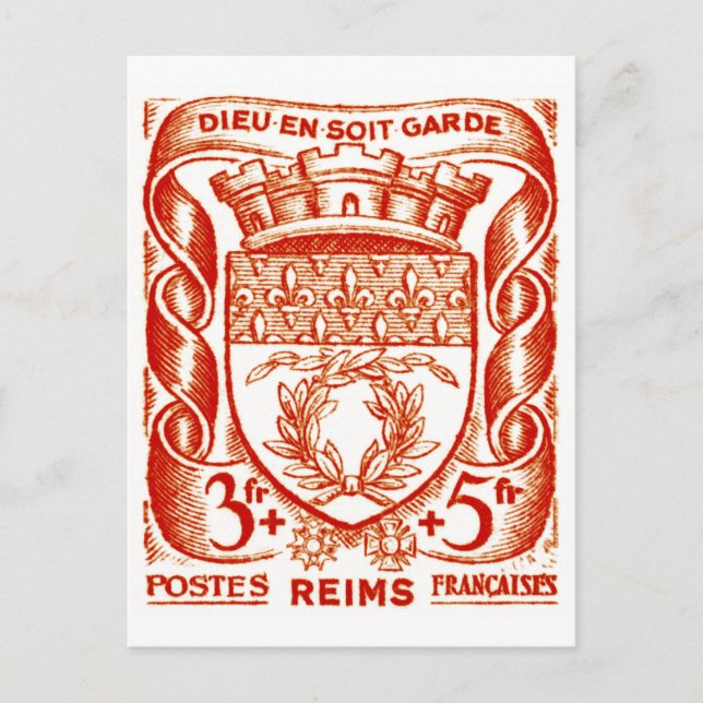 Cartão Postal Brasão de Armas, Reims França (Frente)