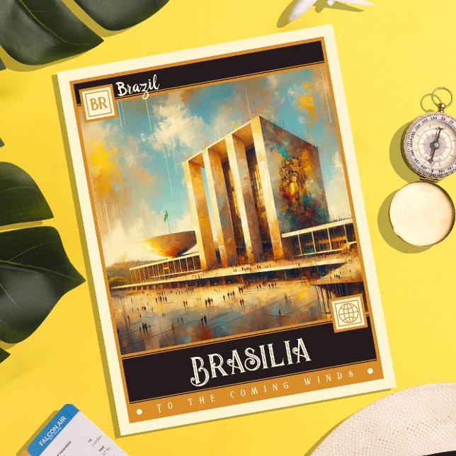 Cartão Postal Brasília, Brasil | Vintage Painting (Criador carregado)