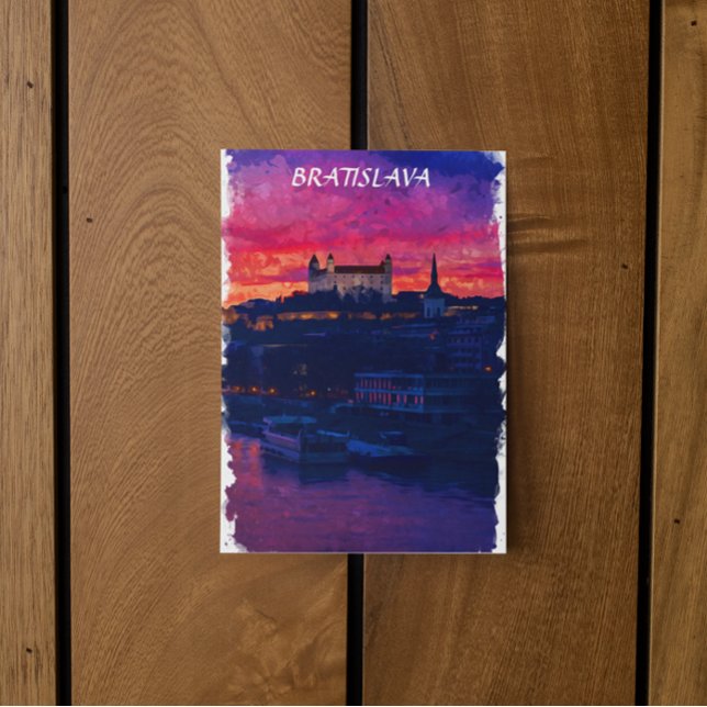 Cartão Postal Bratislava Eslováquia, Vista da Cidade Noturna (bratislava slovakia watercolor postcard)