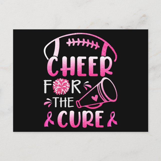 Cartão Postal Breast Cancer Awareness Cheer For The Cure T-Shirt (Frente)