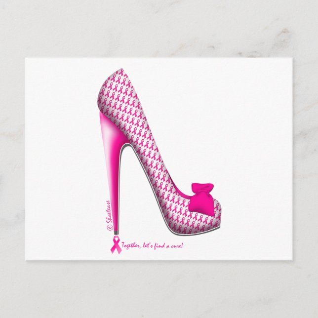 Cartão Postal Breast Cancer Awareness Pink Ribbon Heel (Frente)