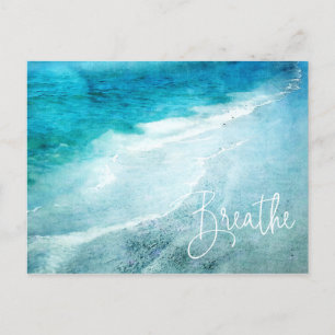 Cartão Postal Breathe Beach Cote Teal Blue Ocean Aspas
