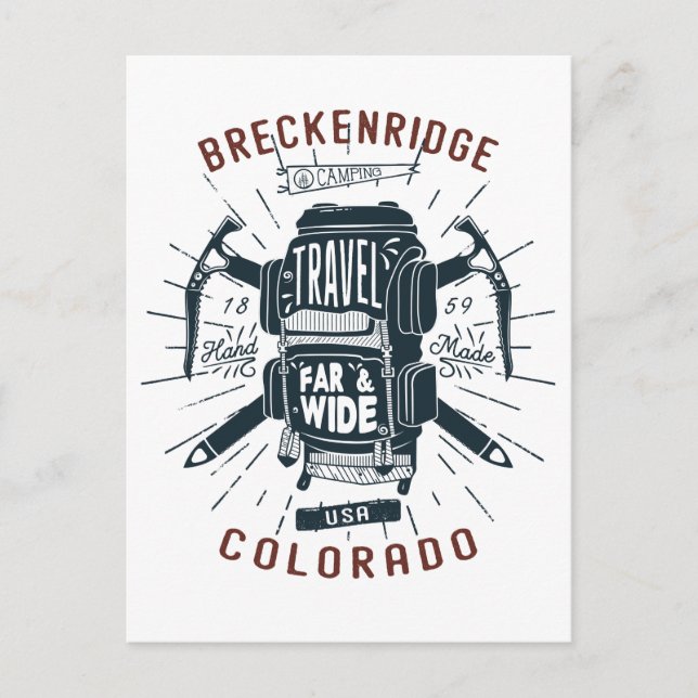 Cartão Postal Breckenridge Colorado Backpack Gear Retro Viagem (Frente)