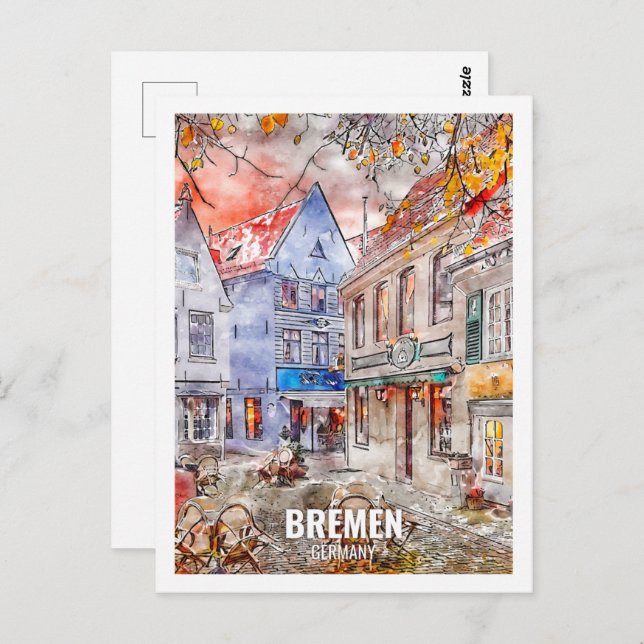 Cartão Postal Bremen Alemanha Viagem Place Watercolor (Frente/Verso)