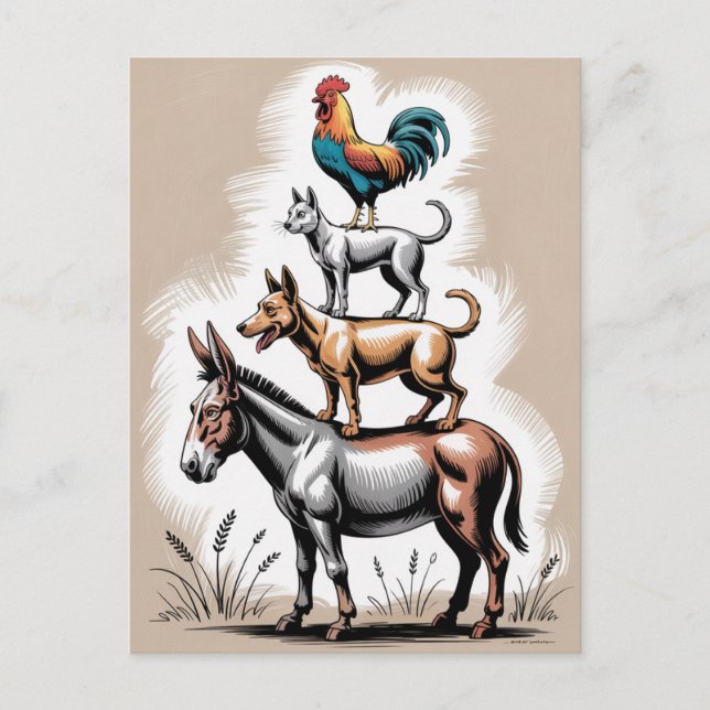 Cartão Postal Bremen Town Musicians Statue Alemanha (Frente)