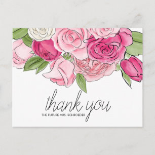 Cartão Postal Bridal, Rosas Rosa De Água, Obrigado Cartão-Post