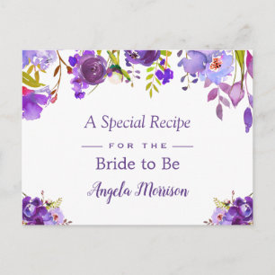 Cartão Postal Bridal Shower Recipe Purple Violet Flowers