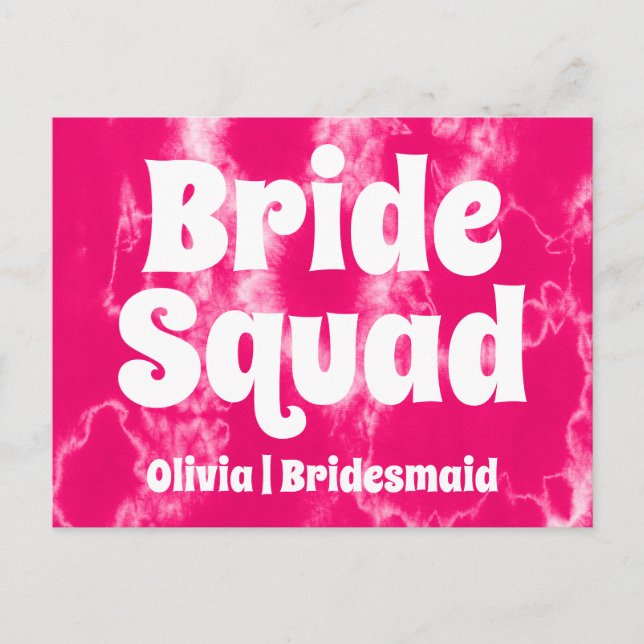 Cartão Postal Bride Squad | Camisa Rosa Vibrante para Madrinhas  (Frente)
