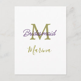 Cartão Postal Bride tribe monogram bridal shower simple golden p