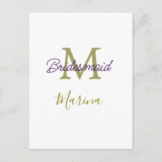 Cartão Postal Bride tribe monogram bridal shower simple golden p