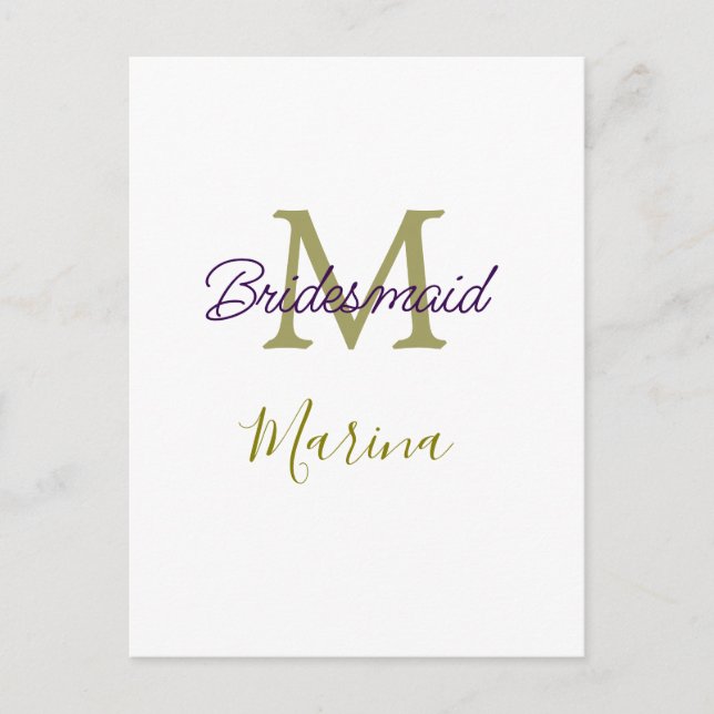 Cartão Postal Bride tribe monogram bridal shower simple golden p (Frente)