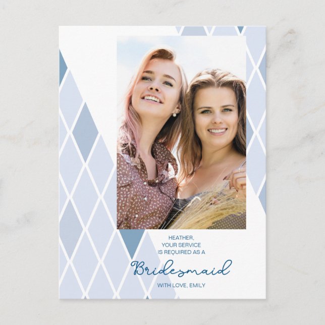 Cartão Postal Bridesmaid Elegant Abstract Photo Blue Proposal (Frente)
