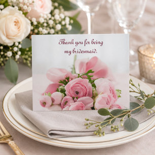 Cartão Postal Bridesmaid Obrigado Rosas Rosa