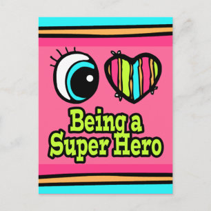 Cartão Postal Bright Eye Heart I Love Super Hero