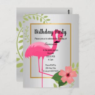 CARTÃO POSTAL BRIGHT FLAMINGO HIBISCUS SILVER DOURADO INV.