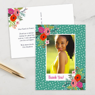 Cartão Postal Bright Floral Graduação Foto Obrigado