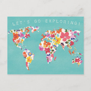 Cartão Postal Bright Floral World Teal