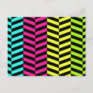 Cartão Postal Bright Girly Neon Stripes Chevron Padrão