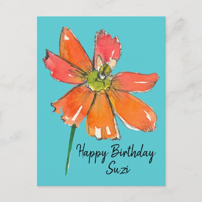 Cartão Postal Bright Orange Daisy Flower Happy Birday (Frente)