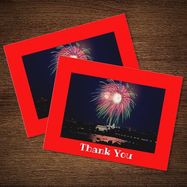 Cartão Postal Bright Red Photo Border Obrigado (Beautiful DC fireworks photo for your thank you postcards.)