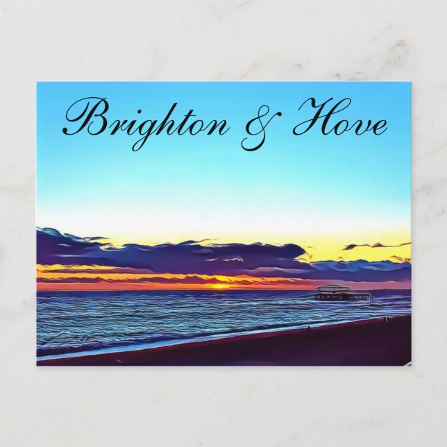 Cartão Postal Brighton e Hove Beach e Sunset (Frente)