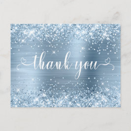 Cartão Postal Brilhante Azul Claro Doce 16 Corações Obrigada