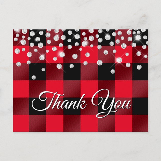 Cartão Postal Brilhante Diamante Vermelho Plaid Búfalo Obrigado (Frente)