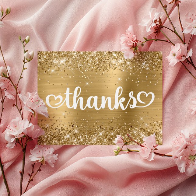 Cartão Postal Brilhante Dourado Corações Lindos Agradecimentos d (Glittery Gold Cute Hearts Sweet 16 Thanks Postcard)