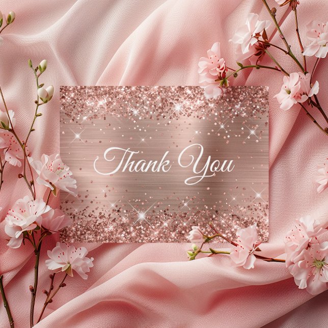 Cartão Postal Brilhante Espelhado Dourado Rosa de Agradecimento (Sparkly Glittery Rose Gold Foil Thank You Postcard)