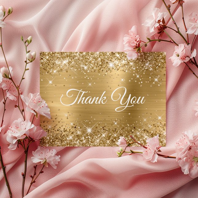 Cartão Postal Brilhante Folha Dourada 75º Aniversário Agradecime (Glittery Gold Foil 75th Birthday Thank You Postcard)