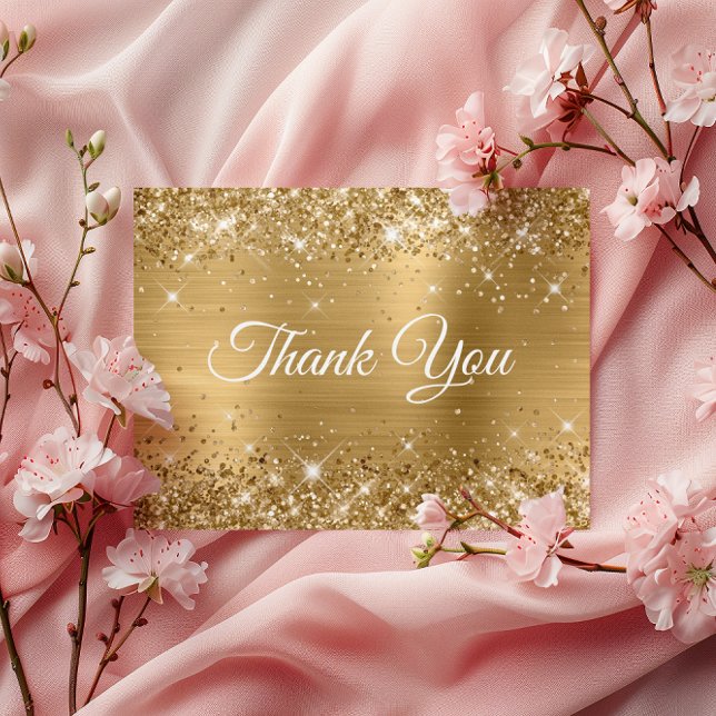 Cartão Postal Brilhante Folha Dourada 80º Aniversário Obrigado (Glittery Gold Foil 80th Birthday Thank You Postcard)