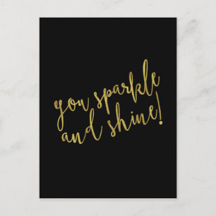 Cartão Postal Brilho Brilhante Cotação Faux Gold Foil Glitter