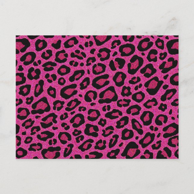 Cartão Postal Brilho brilhante rosa-quente da pele do leopardo (Frente)