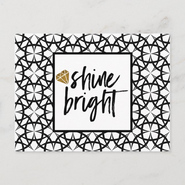 Cartão Postal Brilho da placa de arte Dourada branca e preta mod (Frente)