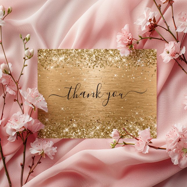 Cartão Postal Brilho Dourado Agradecimento de Aniversário Bronze (Glittery Golden Tan Birthday Thank You Postcard)