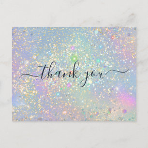 Cartão Postal Brilho Elegante Glam Holográfico Obrigado