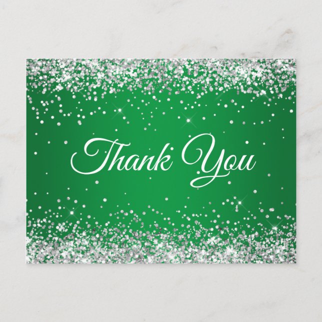 Cartão Postal Brilho Falso Prateado Reluzente Verde Brilhante Ob (Frente)