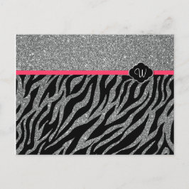 Cartão Postal Brilho Feminino Prata Rosa Zebra Adicione Sua Inic