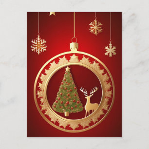 Cartão Postal Brilho Natalino Dourado ❄️ Árvore de Veado Luxo de