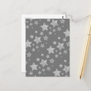 Cartão Postal Brilho prateado brilha padrão de estrelas cinza cl